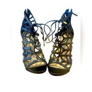 Guess Anasia Black Caged Lace Up Heels Size 6